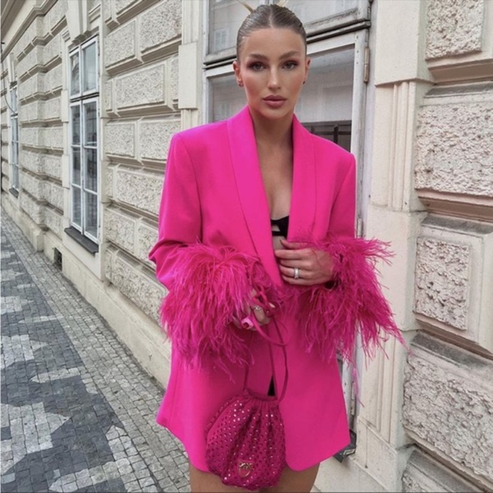 NWT Zara pink feather blazer